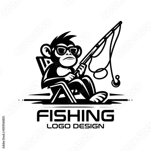 Fishing Monkey Vector Logo Design