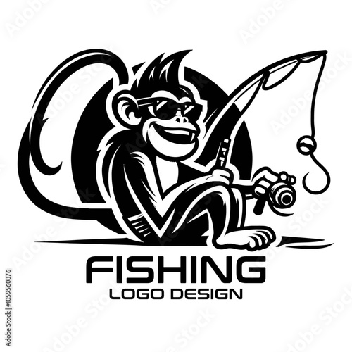 Fishing Monkey Vector Logo Design
