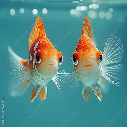 Twin Goldfish Swimming in Clear Water
