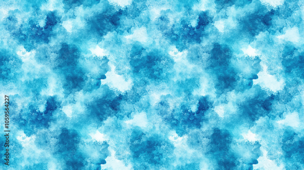 Fototapeta premium Cyan watercolor stain seamless pattern ideal for fabric design and artistic backgrounds