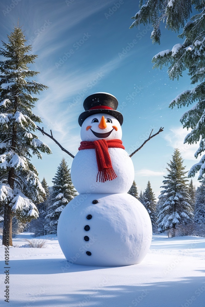 Obraz premium snowman on the snow snowman in the snow Winter Wonderland: A Cheerful Snowman Standing Tall Amidst a Blanket of Fresh Snow