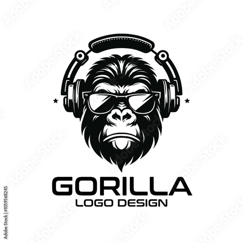 Gorilla Wearing Headphones Vector Logo Design