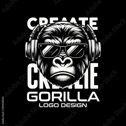 Gorilla Wearing Headphones Vector Logo Design