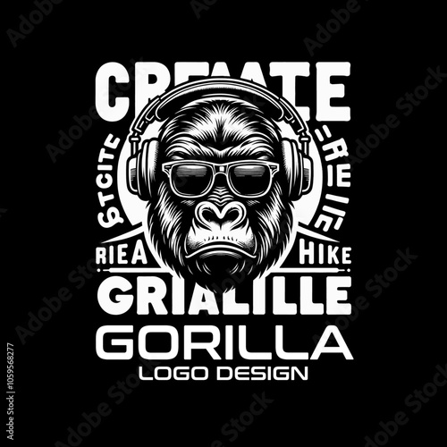 Gorilla Wearing Headphones Vector Logo Design