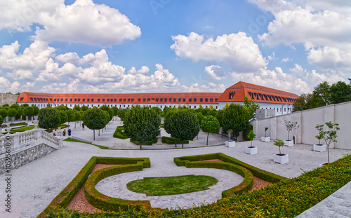 Photography Panoramic view of the manicured gardens at the famous Bratislava Castle, Slovaki