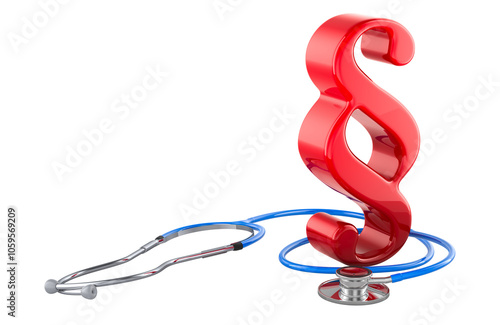 Section, paragraph symbol with stethoscope. 3D rendering isolated on transparent background