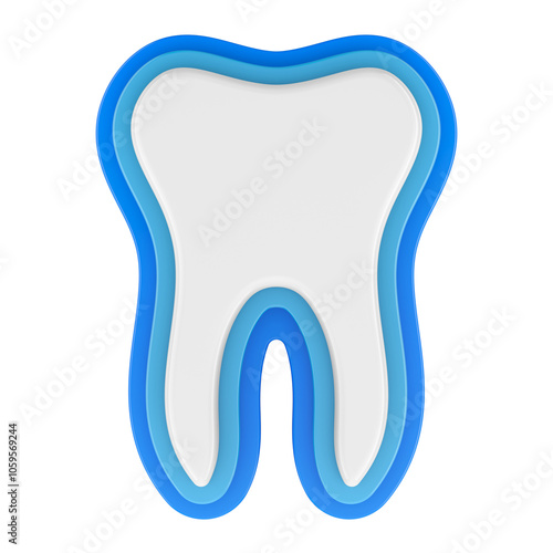 Silhouette of human tooth, minimalist design. 3D rendering isolated on transparent background