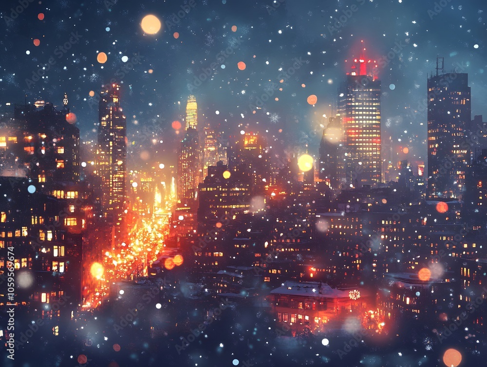 Obraz premium A cityscape at night illuminated by Christmas lights