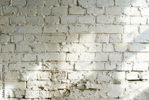 Image of Old white brick and stone wall. Texture for background usage photo