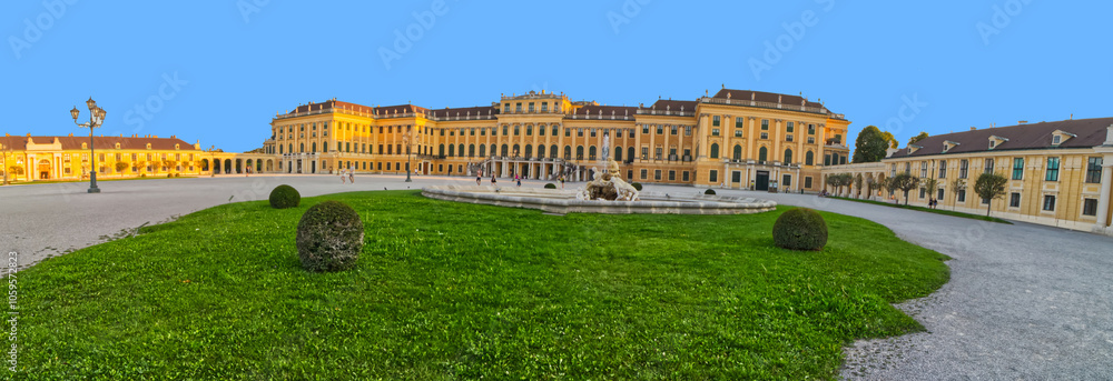Panoramic view of the Schonbrunn Palace, at sunset, Vienna, Austria