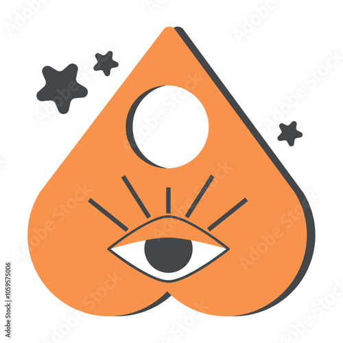 Ouija planchette with eye symbol and stars, mystical Vector