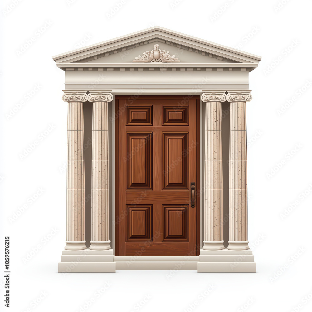 Fototapeta premium Classic architectural door with columns and a pediment, isolated on white background.