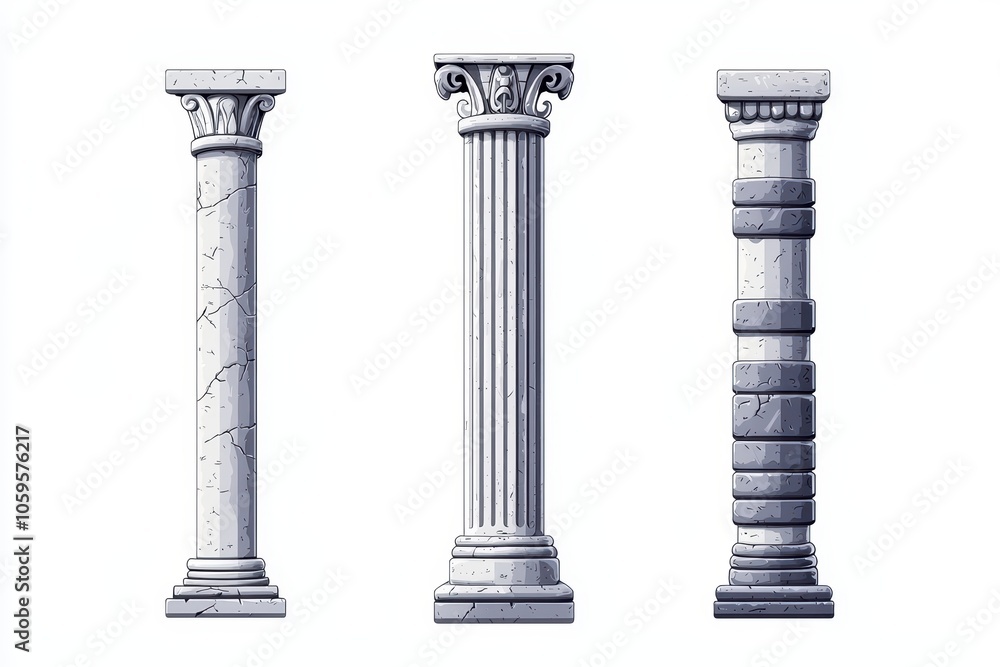 Obraz premium Classic architectural pillars, white isolated background.