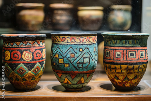 Inca pottery with traditional geometric designs. photo