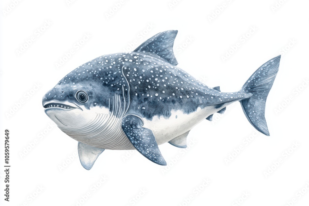 Obraz premium Illustration of a spotted fish swimming on a white isolated background.
