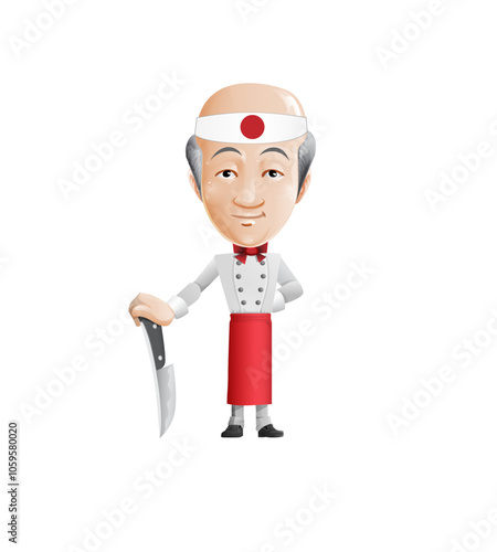Japanese chef vector art, transparent background