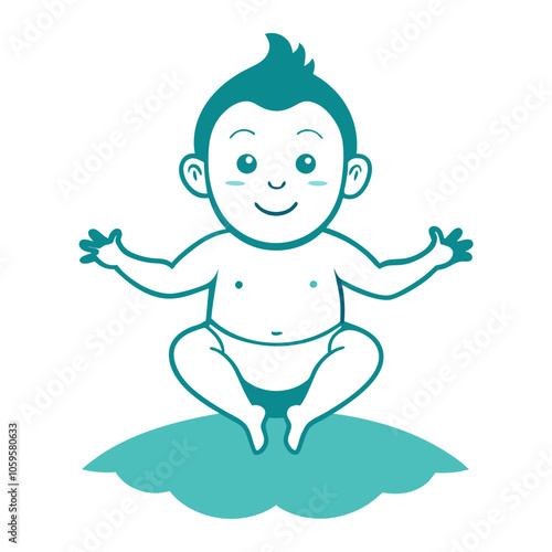 Levitating Baby Line Art Illustration.