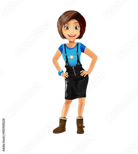 Smiling Cartoon Girl Standing Confidently Character, cartoon vector art illustration