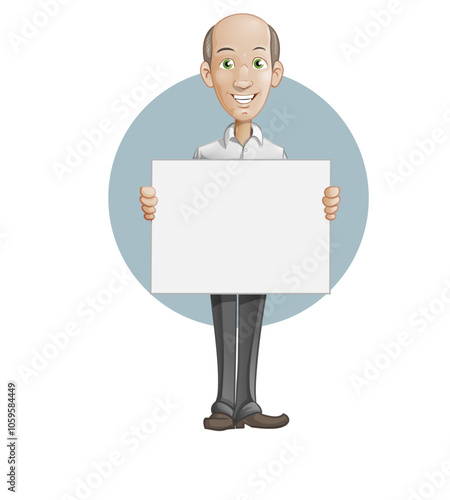 Man Holding Blank Sign Board, Cartoon character vector art illustration