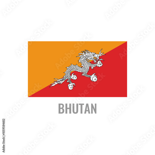 Bhutan flag icon. The country sign. Rectangle shape. Isolated on a white background. Vector image.