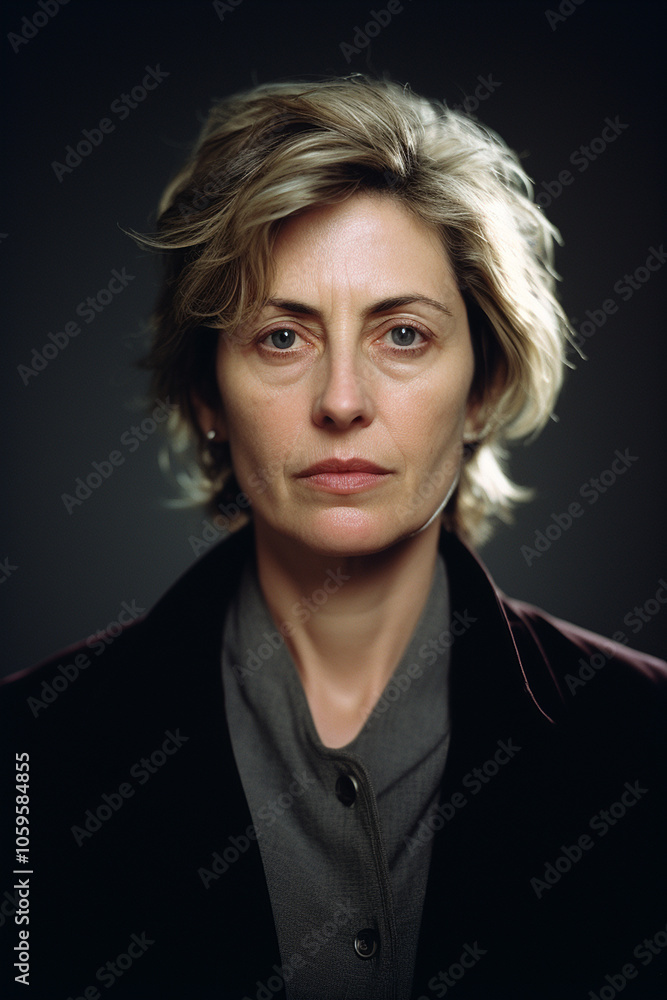 Fototapeta premium Studio portrait of a caucasian woman in forties to fifties against a dark background