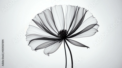 Wallpaper Mural abstract white backdrop featuring black single flower Xray with digital technology themed and dreamy Illustration Torontodigital.ca