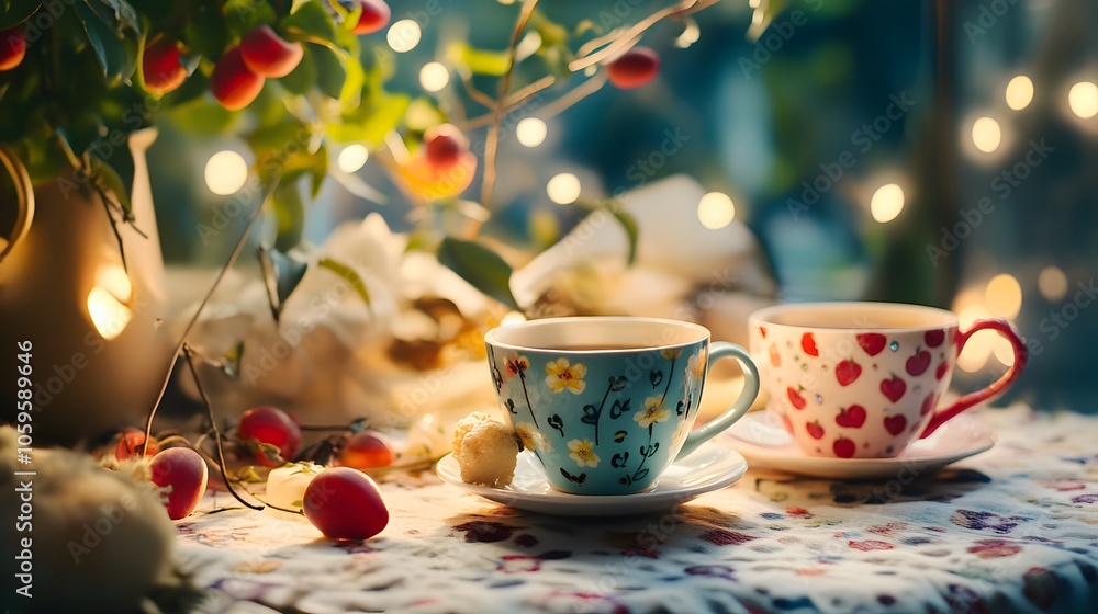 Fototapeta premium A cozy coffee break with themed coffee cups