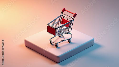 Miniature Shopping Cart on Pink Platform photo