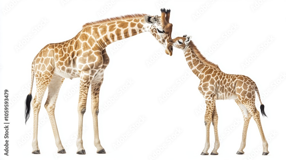 Naklejka premium Mother and Baby Giraffe Bonding Moment, Wildlife and Family Love Concept Generative AI