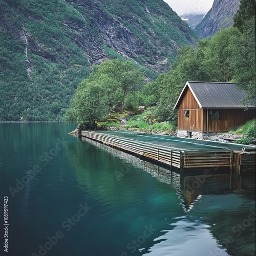 Norwegian fjord fish hatchery photo