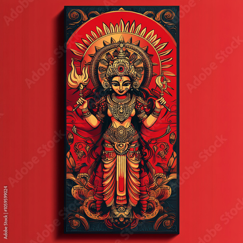 Indian God shri Druga in Happy Durga Puja Subh Navratri red background. vector illustration design photo