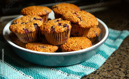 Bran muffins fresh out of the oven and ready to serve