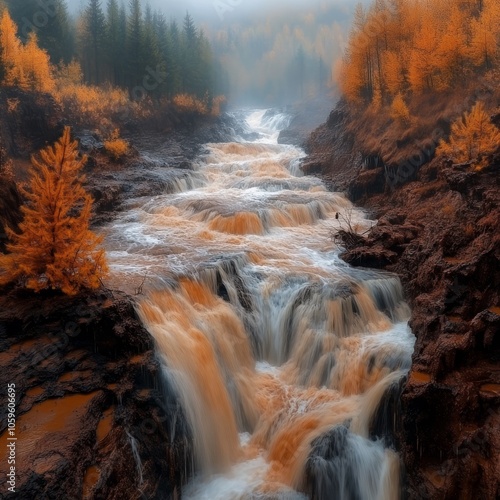 Autumn waterfall on Ukraine's Prut river photo