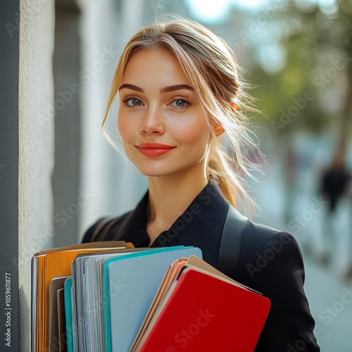 Smiling businesswoman with documents