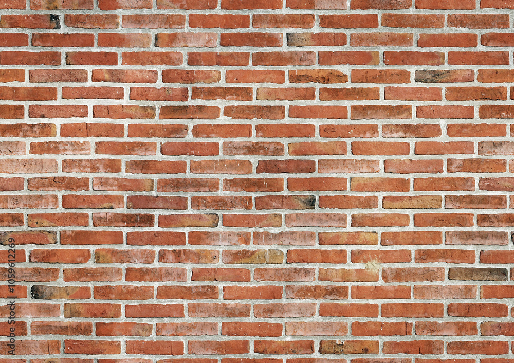 Fototapeta premium Seamless red brick wall background, with classic masonry pattern.