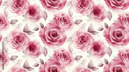 Seamless watercolor floral design featuring delicate pink roses perfect for textiles or home decor