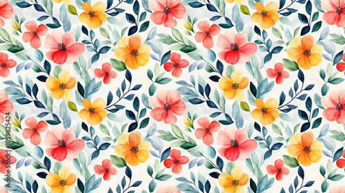 Wallpaper Mural Seamless pattern of flowering plants with vibrant leaves on a soft watercolor background ideal for printed materials textiles and decorative art Torontodigital.ca