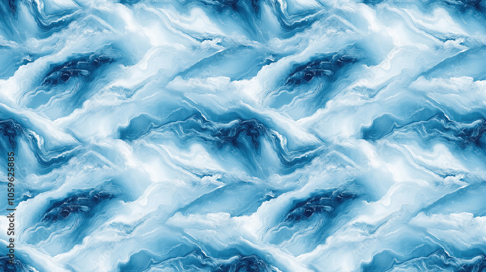Obraz premium Seamless pattern featuring tranquil blue marble texture with flowing sea wave design perfect for fabric or interior decor