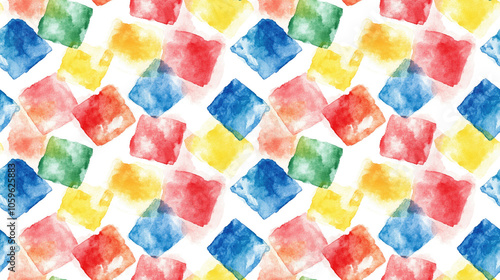 Seamless watercolor pattern of colorful foursquares on a white background perfect for fabric textiles and stationery design photo