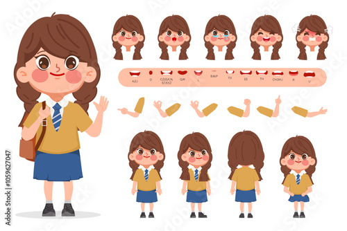 Character girl creation design for Animation cartoon flat design. illustration vector premium.