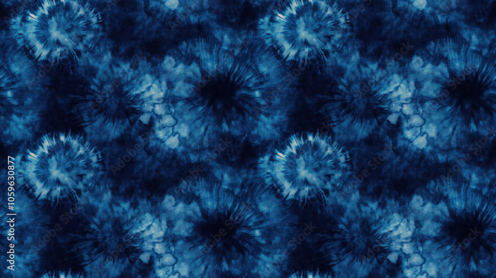 Fototapeta premium Indigo tie dye seamless pattern featuring colorful spots and artistic textures perfect for fabric design fashion backgrounds textiles
