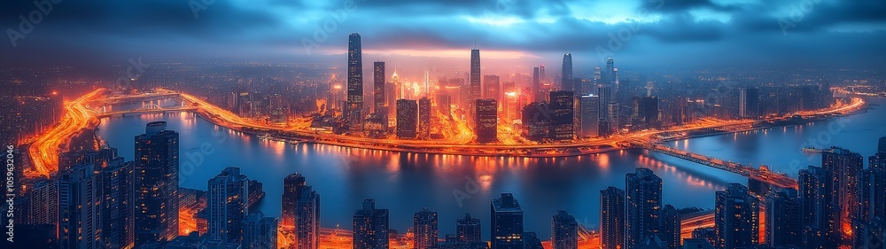 Fototapeta premium Tech savvy city, modern high-tech society
