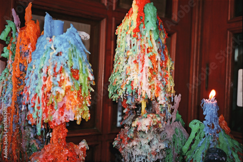 Colorful melted wax on candles