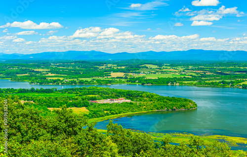 Looking over the lake Champlain and Fort Ticonderoga in New York State. photo