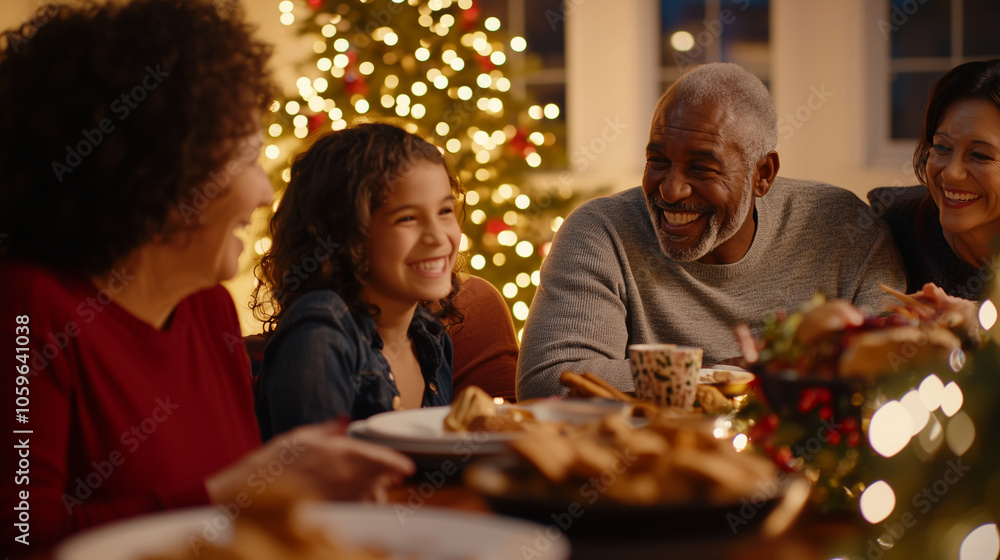 Fototapeta premium Multigenerational Family Christmas Dinner Celebration