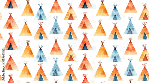 Free Download Watercolor illustration of teepee tents in a seamless pattern ideal for invitations weddings and greeting cards - GFXLoad