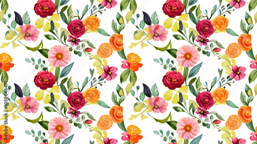 Fototapeta premium Seamless floral pattern featuring the letter Q adorned with vibrant watercolor flowers and leaves ideal for wedding invitations greeting cards and branding elements