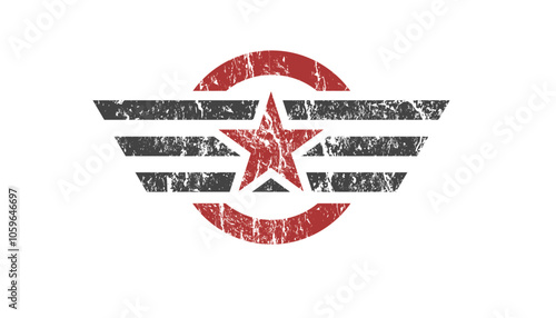 Military star with grunge effect, military marking with cracks and destruction, aviation