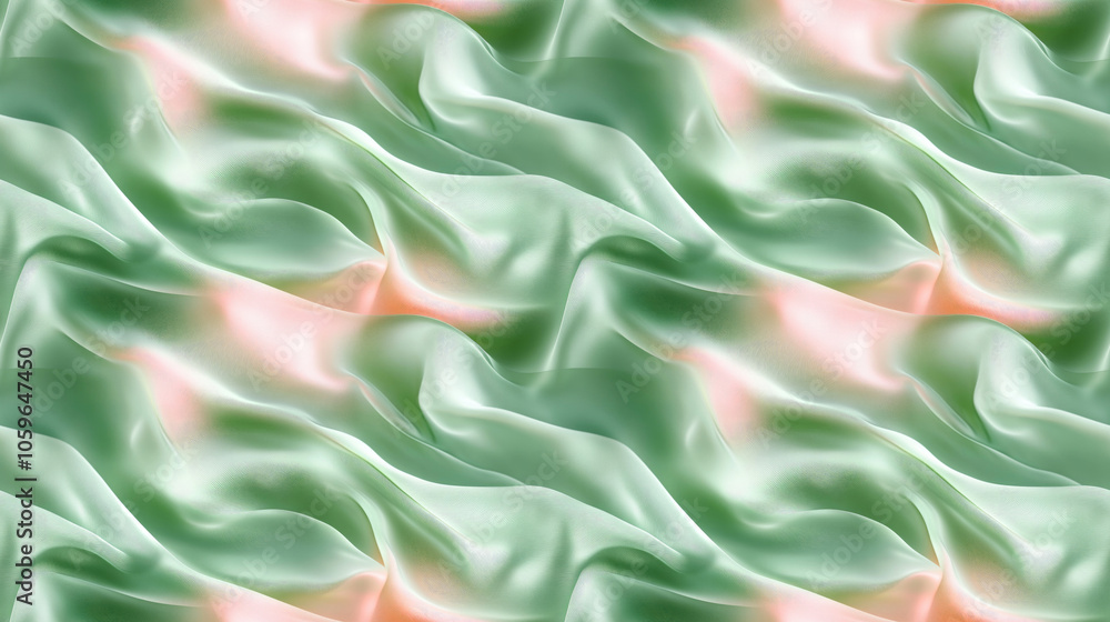 Fototapeta premium Elegant seamless pattern featuring pastel green silky textures and pink textile designs perfect for modern abstract wallpapers and creative projects