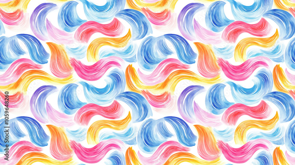 Obraz premium Seamless watercolor pattern featuring vibrant summer waves perfect for fabric design and creative projects